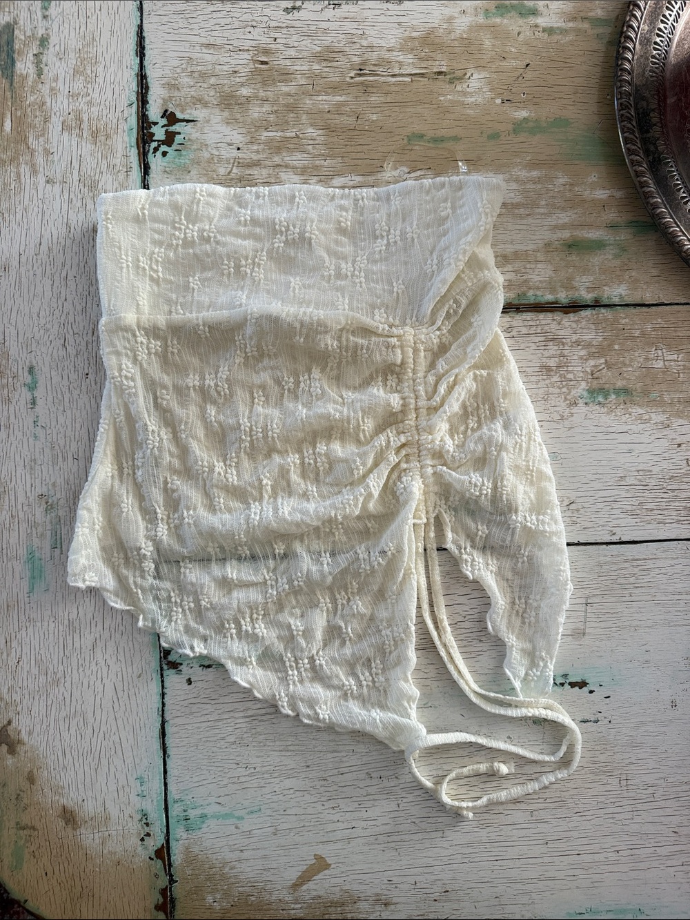 Full Tilt Cream Ruched Drawstring Tube Top